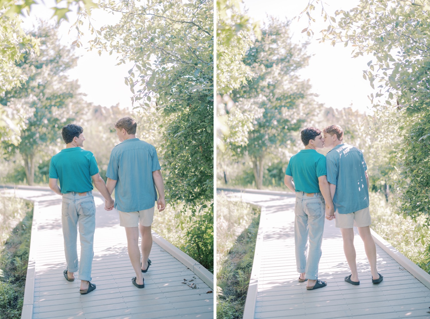 LGBTQ+ couple holding hands at engagement session